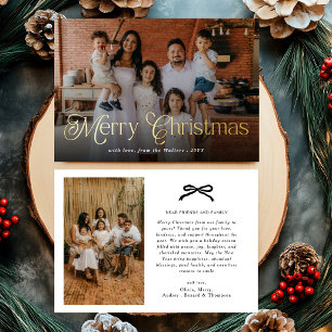 Merry Christmas Elegant Typography Family Photo Foil Holiday Card