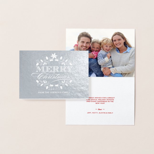 Merry Christmas Elegant Vintage Holly Wreath Foil Card (Display)