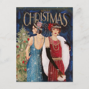 Merry Christmas Elegant Vintage Retro Ladies Postcard