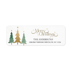 Merry Christmas Elegant Watercolor Pine Trees Return Address Label