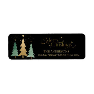 Merry Christmas Elegant Watercolor Trees Black Return Address Label