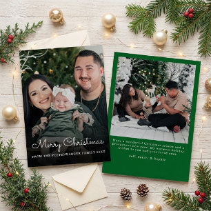 Merry Christmas Elegant White Script 2 Photo Foil Holiday Card
