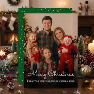Merry Christmas Elegant White Script Family Photo Foil Holiday Card