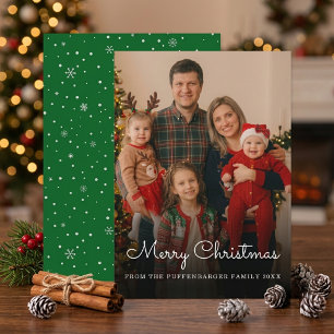 Merry Christmas Elegant White Script Family Photo Holiday Card