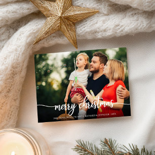 Merry Christmas Elegant White Script Photo Holiday Postcard