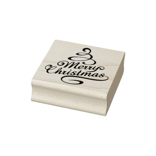 Merry Christmas Elegant Winter Holidays Trees Rubber Stamp (Stamp)