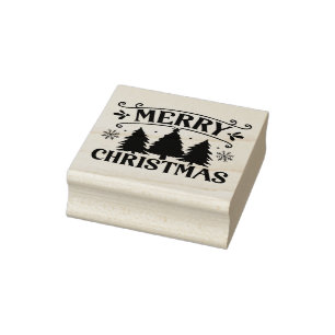 Merry Christmas Elegant Winter Holidays Trees Rubber Stamp
