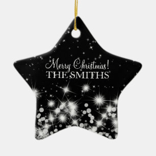 Merry Christmas Elegant Winter Sparkle Black Ceramic Ornament