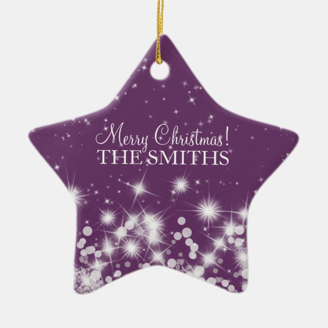 Merry Christmas Elegant Winter Sparkle Plum Ceramic Ornament (Front)