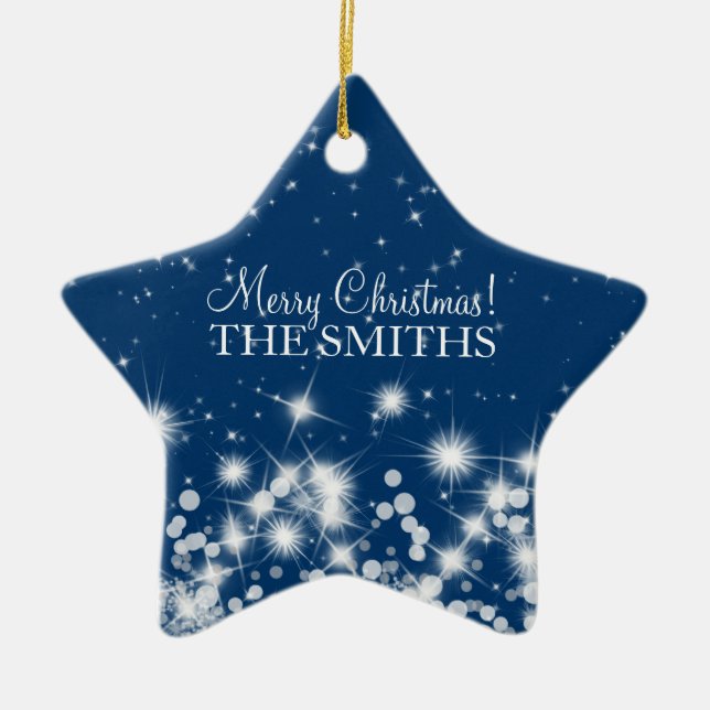 Merry Christmas Elegant Winter Sparkle Royal Blue Ceramic Ornament (Front)