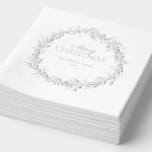 Merry Christmas Elegant Wreath Simple Party Silver Foil Napkins