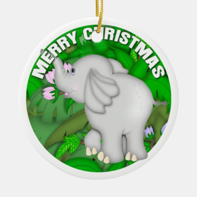 Merry Christmas Elephant Ceramic Ornament (Front)