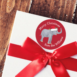 Merry Christmas Elephant in Santa Hat Cute Red  Classic Round Sticker