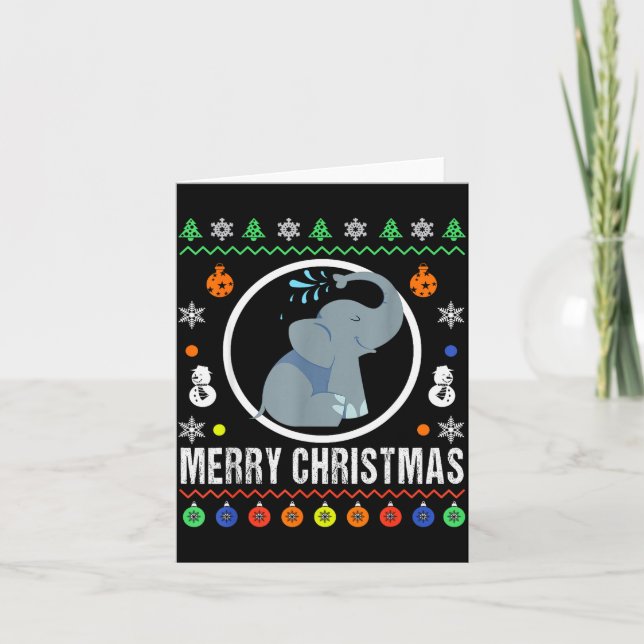 Merry Christmas Elephant Ugly Sweater Xmas Knit  Card (Front)