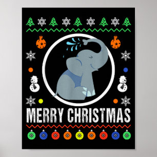 Merry Christmas Elephant Ugly Sweater Xmas Knit  Poster