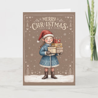 Merry Christmas Elf Girl Holiday Card