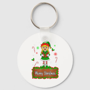 Merry Christmas Elf Kid Girl Colorful Light Family Key Ring