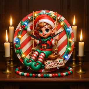 Merry Christmas Elf  Large Clock