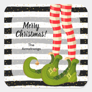 Merry Christmas Elf Legs Square Sticker