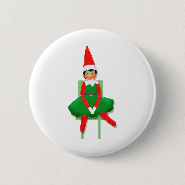 Merry Christmas Elf On Chair 6 Cm Round Badge (Front)