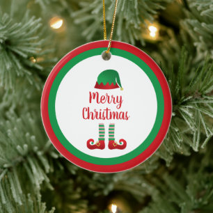 Merry Christmas Elf Outfit Red Typography Ceramic Ornament