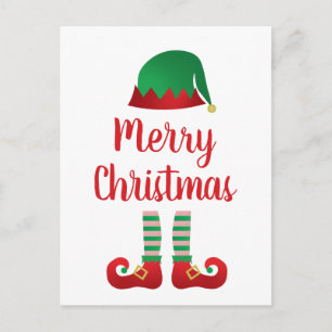 Merry Christmas Elf Outfit Red Typography Postcard