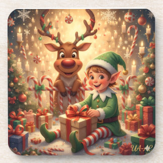 Merry Christmas Elf & Rentier Coaster