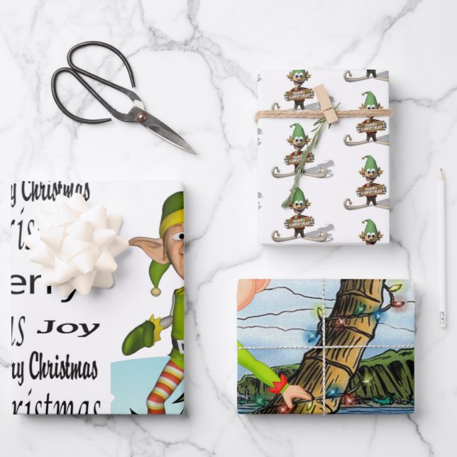 Merry Christmas Elf Santa Golfing Beach Snowman Wrapping Paper Sheet (Front)