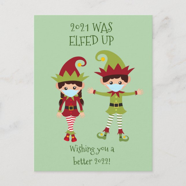 Merry Christmas Elfed Up Funny Face Mask 2021 Holiday Postcard (Front)
