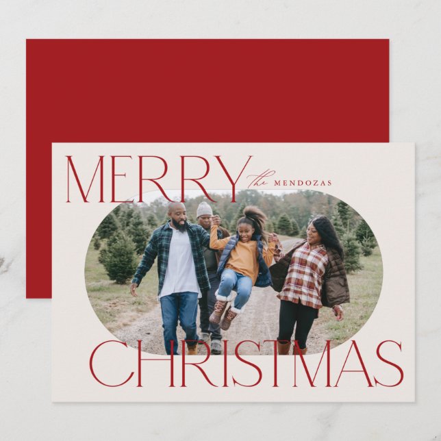 Merry Christmas Ellipse Oval Photo Card (Front/Back)