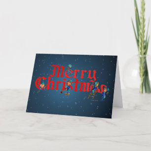 MERRY CHRISTMAS ELVES and STARS by SHARON SHARPE Holiday Card