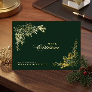 Merry Christmas Emerald Green Gold Foil Business Holiday Card