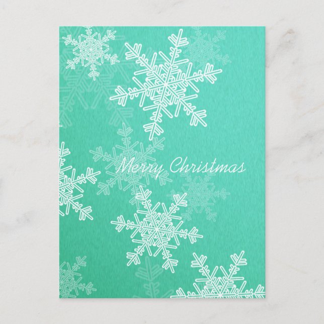 Merry Christmas Emerald White Snowflake Minimalist Holiday Postcard (Front)