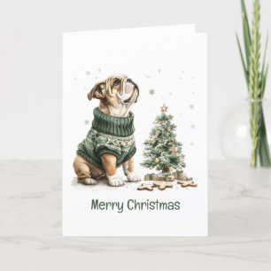 Merry Christmas English Bulldog Christmas Tree Holiday Card