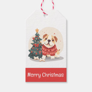 Merry Christmas English Bulldog Holiday Sweater Gift Tags