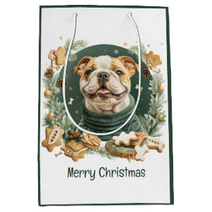 Merry Christmas English Bulldog Medium Gift Bag