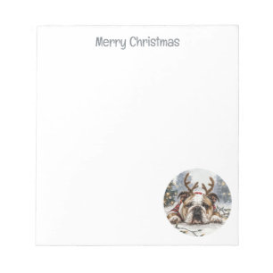 Merry Christmas English Bulldog Reindeer Notepad