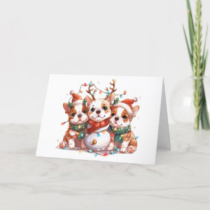 Merry Christmas English Bulldog Reindeer Santa Holiday Card