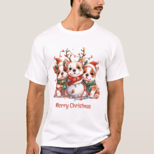 Merry Christmas English Bulldog Reindeer Santa T-Shirt