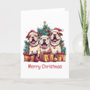 Merry Christmas English Bulldog Santa Hats Holiday Card