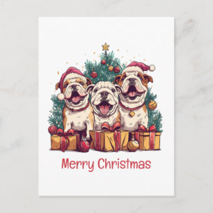 Merry Christmas English Bulldog Santa Hats Postcard