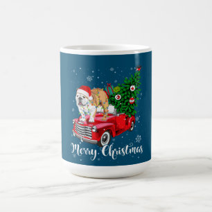 Merry Christmas English Bulldog Santa Red Truck Xm Coffee Mug