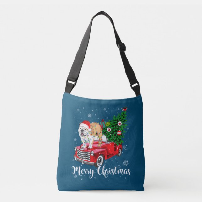 Merry Christmas English Bulldog Santa Red Truck Xm Crossbody Bag (Front)