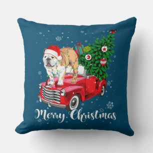 Merry Christmas English Bulldog Santa Red Truck Xm Cushion