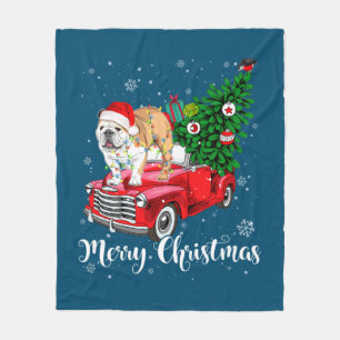 Merry Christmas English Bulldog Santa Red Truck Xm Fleece Blanket