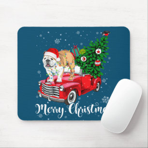 Merry Christmas English Bulldog Santa Red Truck Xm Mouse Pad