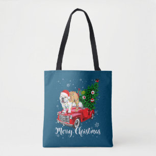 Merry Christmas English Bulldog Santa Red Truck Xm Tote Bag