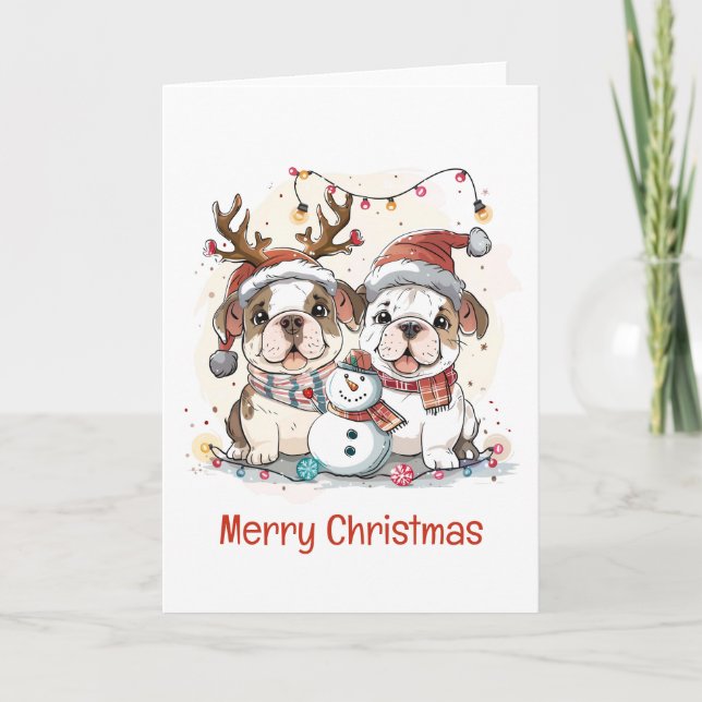 Merry Christmas English Bulldogs Holiday Card (Front)