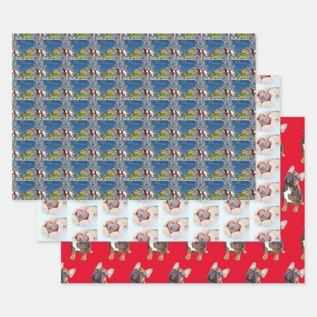 Merry Christmas English Mastiff and French Bulldog Wrapping Paper Sheet (Set)