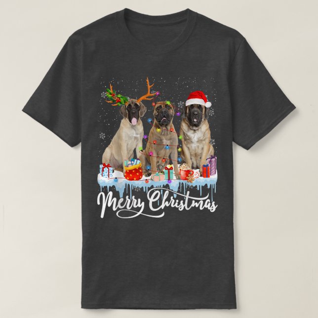 Merry Christmas English Mastiff Santa Light Reinde T-Shirt (Design Front)